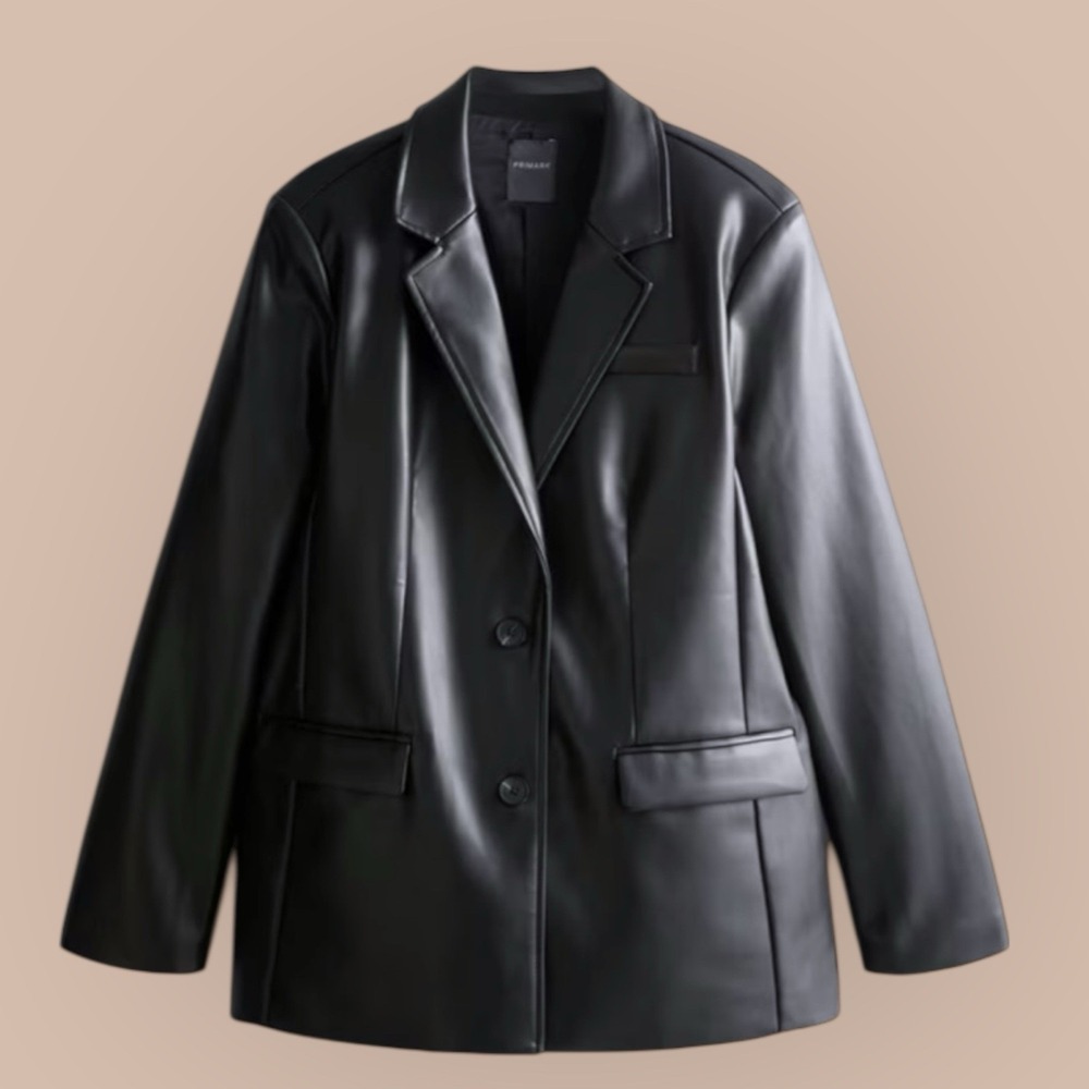 Primark Black Faux Leather Jacket Blazer US Size 12 Large Womens Career‎ Capsule